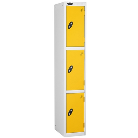 Education Lockers - Three Door - White Carcass - Yellow