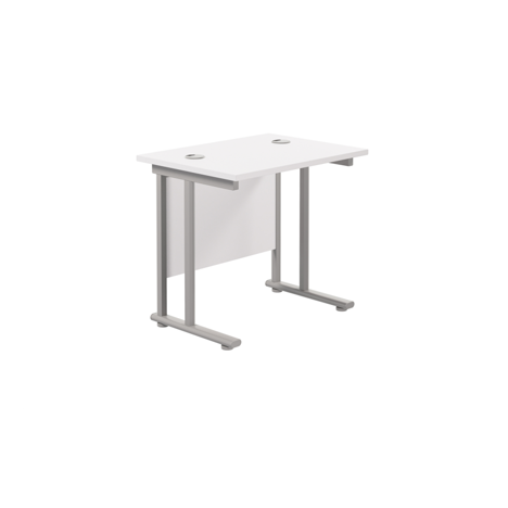 Rectangular Workstation 600mm Deep - W800 - Silver Frame - White