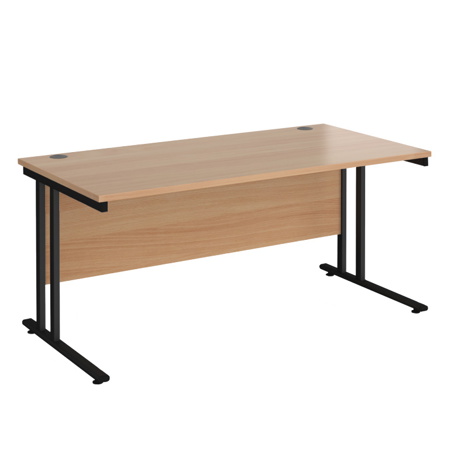VDU Cantilever Workstation - No Drawers - 1600mm - Black - Beech