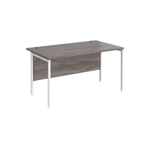 Straight Desk - H-Frame - 1400 - White - Grey Oak