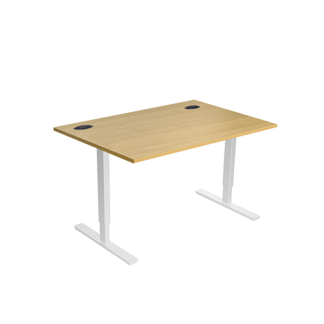 Electric Height Adjustable Desk - 1400mm - White Frame - Light Oak