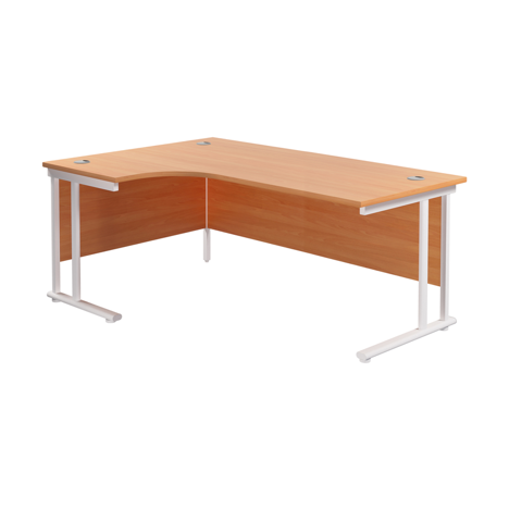 Twin Upright Radial Desk - Left Hand - 1800 - White Frame - Beech