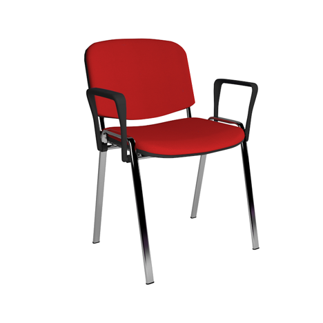 Stacking Side Chair - Chrome Frame - Fixed Arms - Red