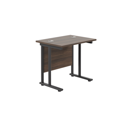 Rectangular Workstation 600mm Deep - W800 - Black Frame - Dark Walnut