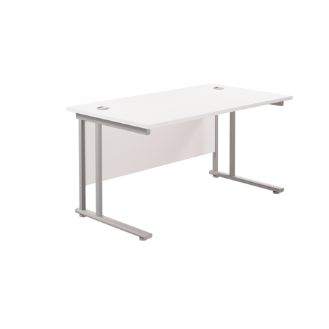 Rectangular Workstation 800mm Deep - W1400 - Silver Frame - White