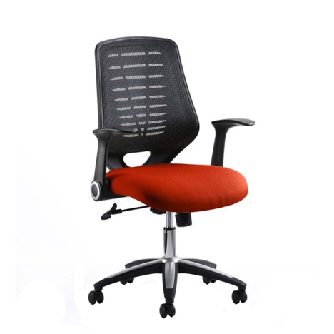 Relay Task Operator Chair Airmesh Black Back - Tabasco Orange Seat With Arms