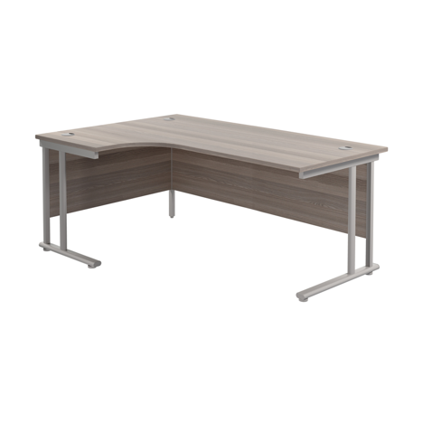 Twin Upright Radial Desk - Left Hand - 1800 - Silver Frame - Grey Oak