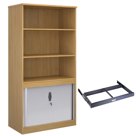 Combination Display Tambour - 2000mm - With Roll Out Suspension Filing Frame - Oak