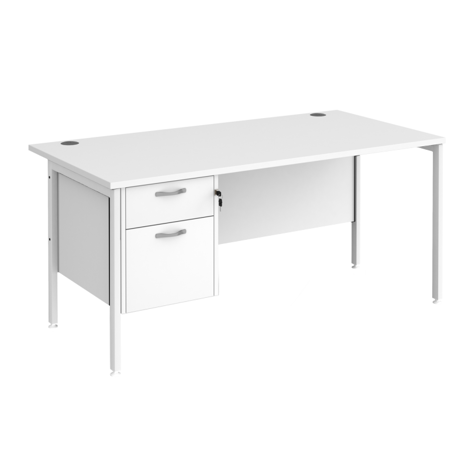 Straight Desk with Two Drawer Pedestals - H-Frame - White - 1600 - White