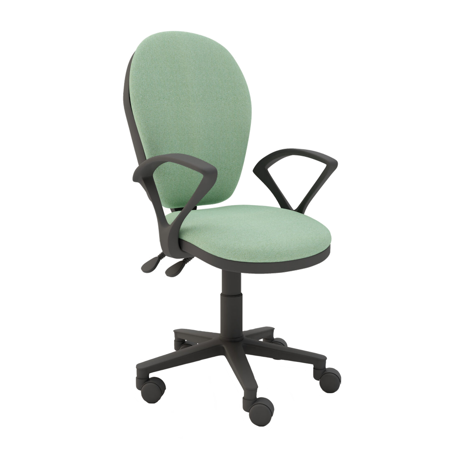 Round High Back Operator Chair - Black Base - Fixed Arms