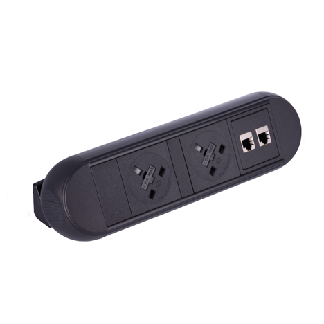 Chroma on Desk Power Module 1 x Switch, 2 x UK Sockets, 2 x RJ45 Cat6A - Black