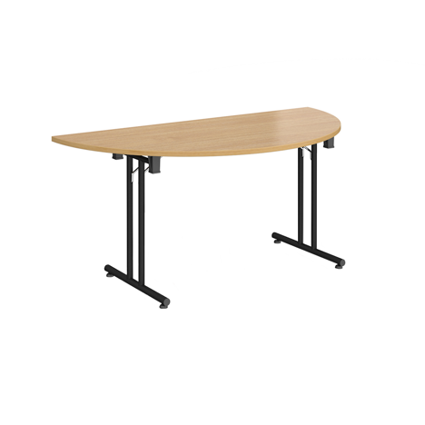Semi Circular Folding Leg Table - 1600mm - Black Frame - Oak