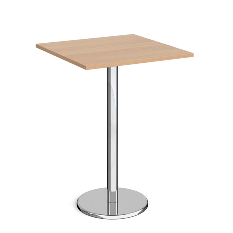Pisa Square Poseur Table with Round Chrome Base - 800mm - Beech