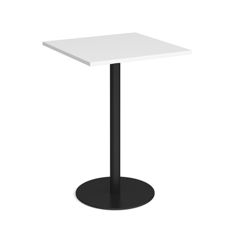 Monza Square Poseur Table with Flat Round Base - 800mm - Black Base - White