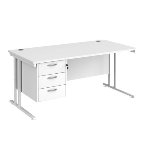 Straight Desk with Three Drawer Pedestal (Right) - 1600 - White - White
