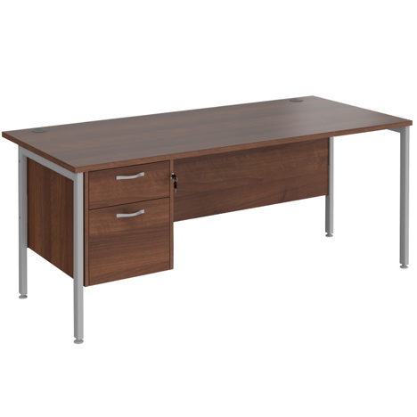 Straight Desk with Two Drawer Pedestals - H-Frame - Silver - 1800 - Walnut