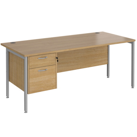 Straight Desk with Two Drawer Pedestals - H-Frame - Silver - 1800 - Oak