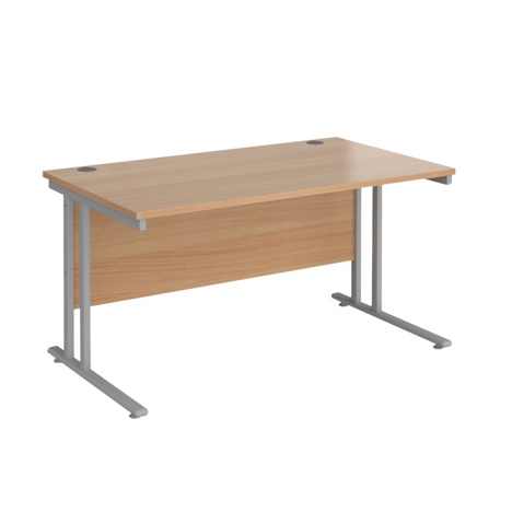 VDU Cantilever Workstation - No Drawers - 1400mm - Silver - Beech