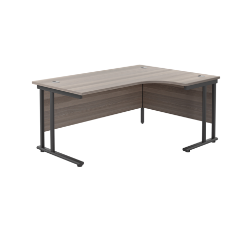 Twin Upright Radial Desk - Right Hand - 1600 - Black Frame - Grey Oak