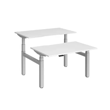 Elev8 Luxe Sit-Stand Back-To-Back Desks - 1200 - Silver - White