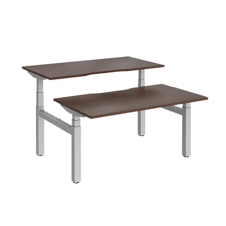 Elev8 Luxe Sit-Stand Back-To-Back Desks - 1400 - Silver - Walnut