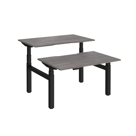 Elev8 Luxe Sit-Stand Back-To-Back Desks - 1200 - Black - Grey Oak