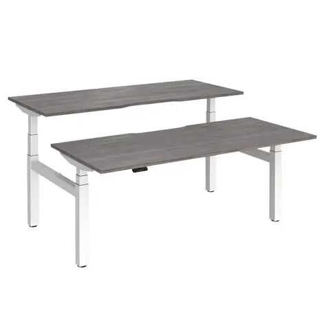 Elev8 Luxe Sit-Stand Back-To-Back Desks - 1800 - White - Grey Oak Top