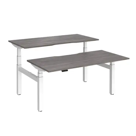 Elev8 Luxe Sit-Stand Back-To-Back Desks - 1600 - White - Grey Oak Top