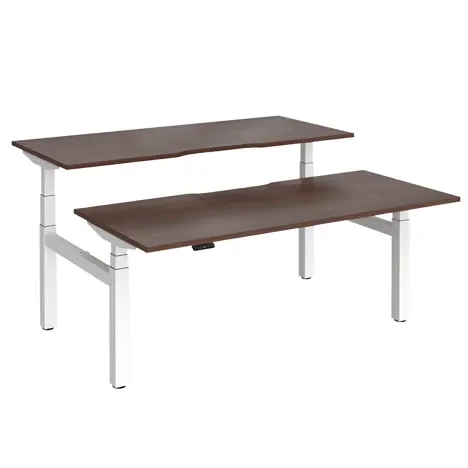 Elev8 Luxe Sit-Stand Back-To-Back Desks - 1800 - White - Walnut Top