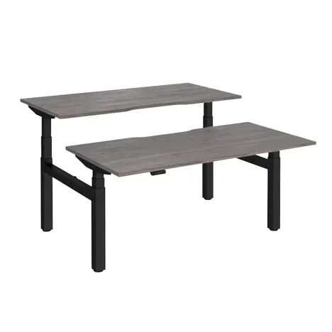 Elev8 Luxe Sit-Stand Back-To-Back Desks - 1600 - Black - Grey Oak Top