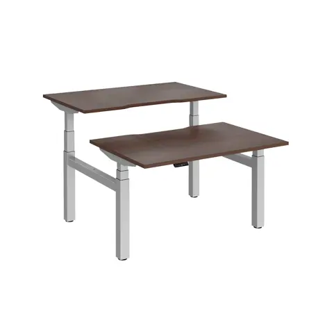 Elev8 Luxe Sit-Stand Back-To-Back Desks - 1200 - Silver - Walnut