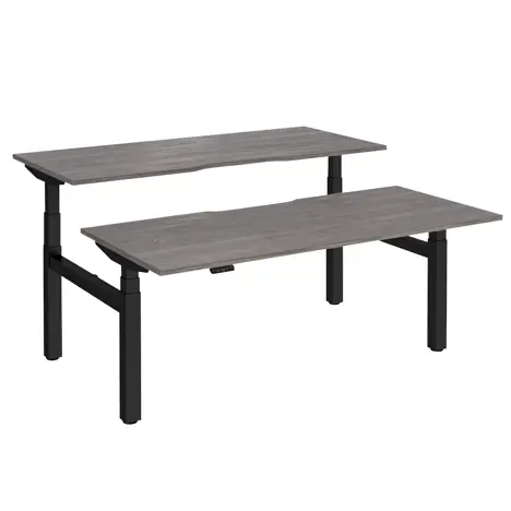 Elev8 Luxe Sit-Stand Back-To-Back Desks - 1800 - Black - Grey Oak