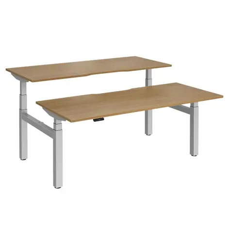 Elev8 Luxe Sit-Stand Back-To-Back Desks - 1800 - Silver - Oak