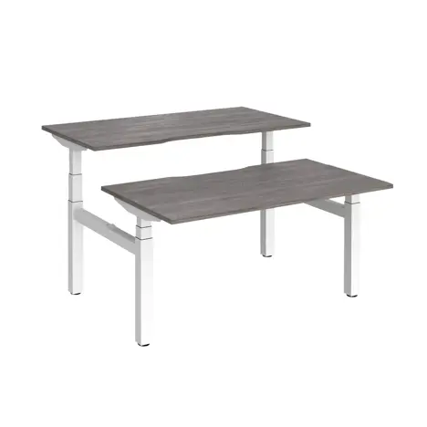 Elev8 Luxe Sit-Stand Back-To-Back Desks - 1400 - White - Grey Oak