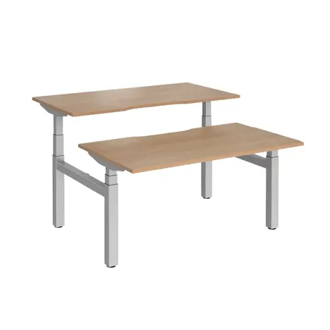Elev8 Luxe Sit-Stand Back-To-Back Desks - 1400 - Silver - Beech