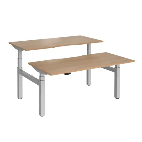 Elev8 Luxe Sit-Stand Back-To-Back Desks - 1600 - Silver - Beech