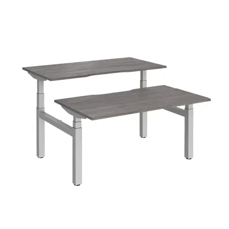 Elev8 Luxe Sit-Stand Back-To-Back Desks - 1400 - Silver - Grey Oak
