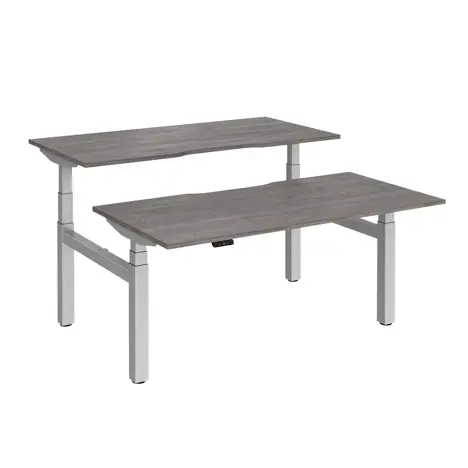 Elev8 Luxe Sit-Stand Back-To-Back Desks - 1600 - Silver - Grey Oak