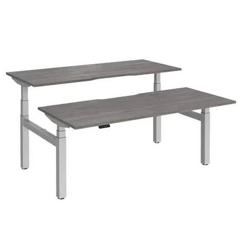 Elev8 Luxe Sit-Stand Back-To-Back Desks - 1800 - Silver - Grey Oak