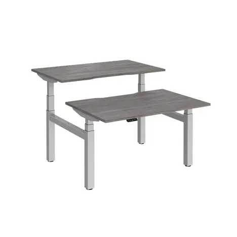 Elev8 Luxe Sit-Stand Back-To-Back Desks - 1200 - Silver - Grey Oak