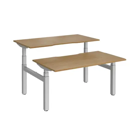 Elev8 Luxe Sit-Stand Back-To-Back Desks - 1400 - Silver - Oak