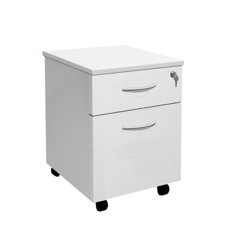 Under Desk Mobile Pedestal - 2 Drawer - White