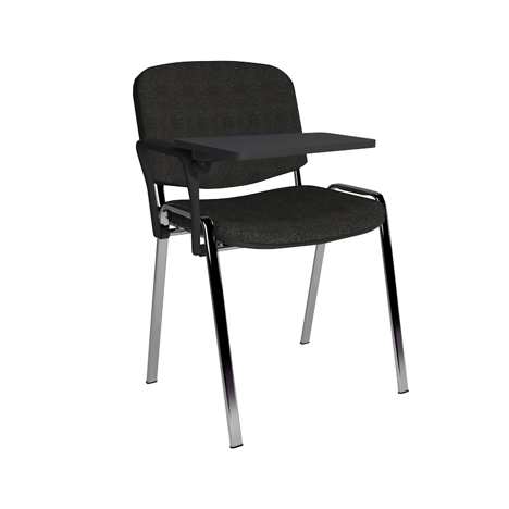 Stacking Side Chair - Chrome Frame - Fixed Arm & Writing Tablet - Charcoal