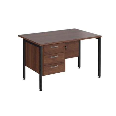 Straight Desk with Single Three Drawer Pedestal (Left Hand) - 1200 - H-Frame - Black - Walnut