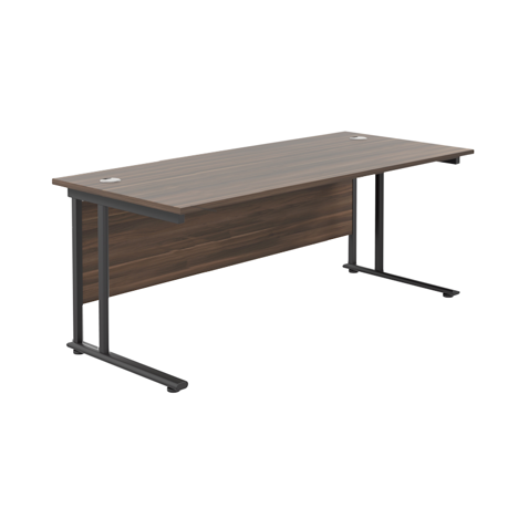 Rectangular Workstation 800mm Deep - W1800 - Black Frame - Dark Walnut