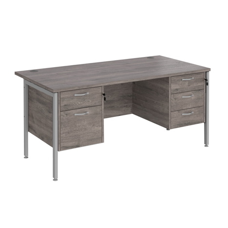 Straight Desk with Two & Three Drawer Pedestals - H-Frame - Silver - 1600 - Grey Oak