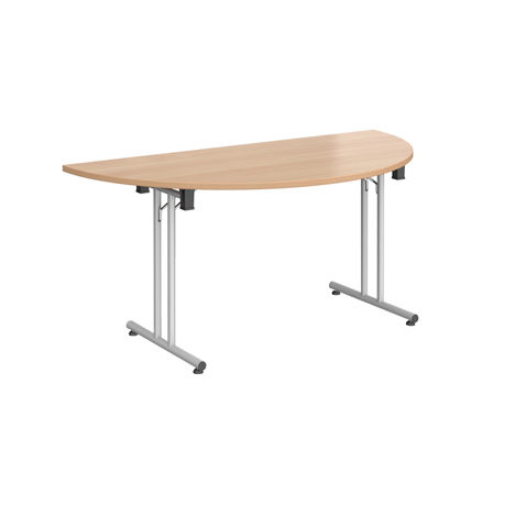 Semi Circular Folding Leg Table - 1600mm - Silver Frame - Beech