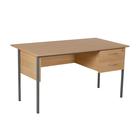 Single Pedestal Two Drawer Desk - Beech - 1200mm