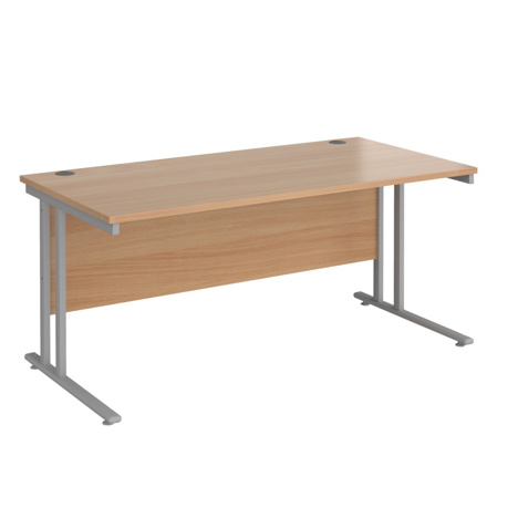 VDU Cantilever Workstation - No Drawers - 1600mm - Silver - Beech