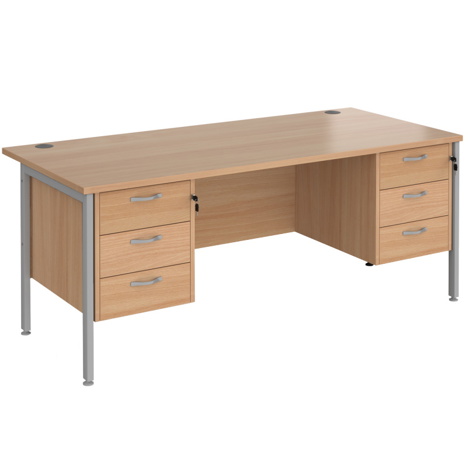 Straight Desk with Three & Three Drawer Pedestals - H-Frame - Silver - 1800 - Beech